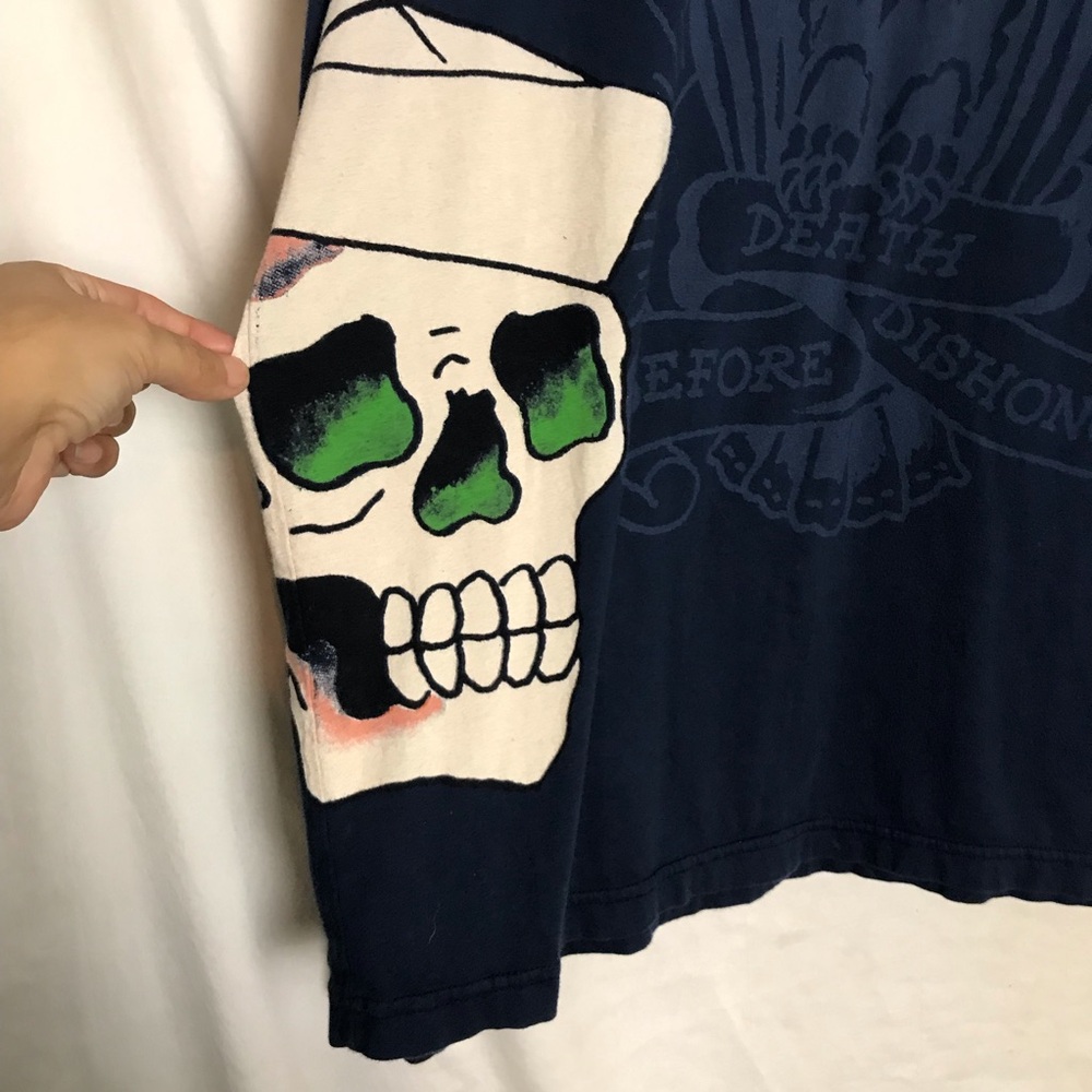 VTG Ed Hardy Y2K Blue Skull Snake Graphic Long Sleeve Shirt Mens Size XXL Alt - Picture 4 of 13